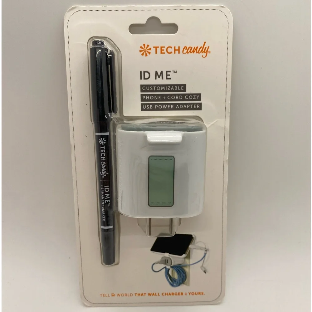 NWT Tech Candy ID Me Customizable Phone+Cord Cozy USB Power Adapter